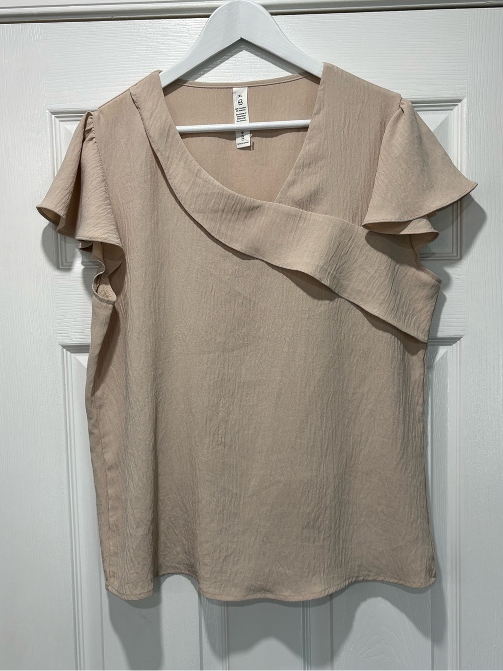 Blooming Jelly Asymmetrical Wrap Flutter Sleeve Blouse, Size XL